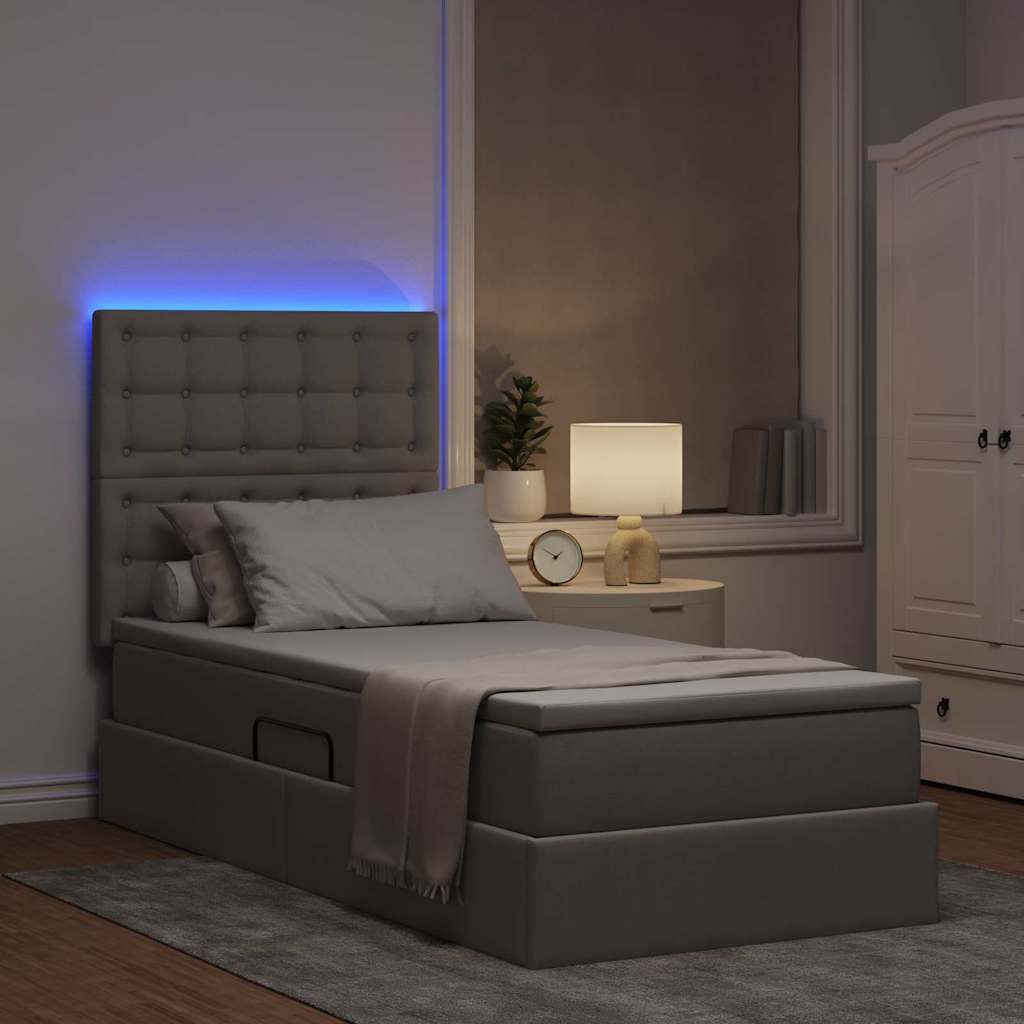 LED krevet za pohranu s madracem Sivosmeđa 100 x 200 cm Tkanina