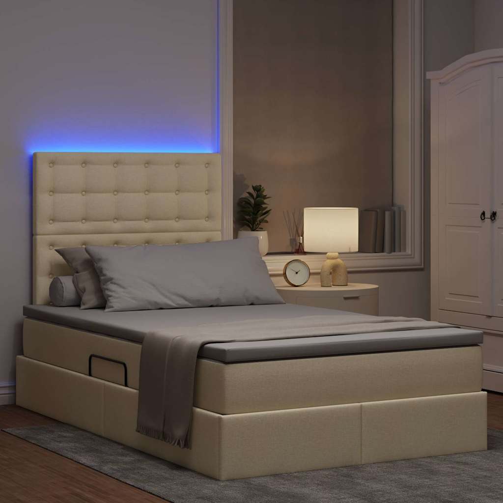 LED krevet za pohranu s madracem Krem 120 x 190 cm Tkanina