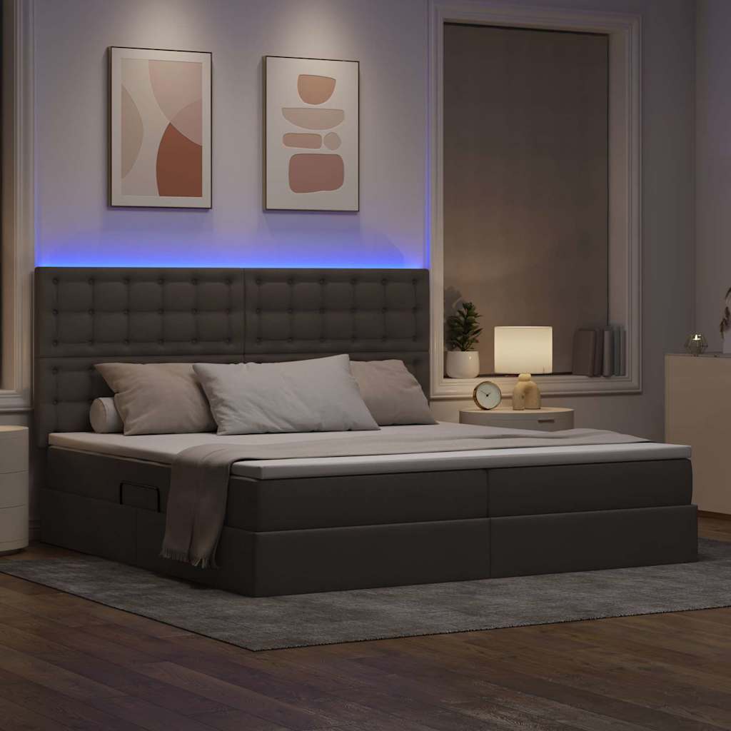 LED krevet za pohranu s madracem Sivosmeđa 200 x 200 cm Tkanina