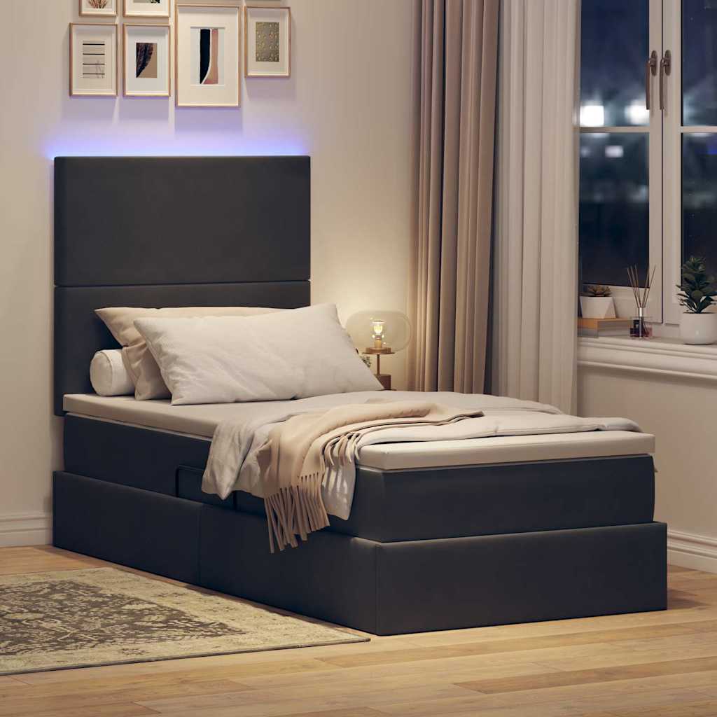 LED krevet za pohranu s madracem Tamnosiva 90 x 200 cm Baršun