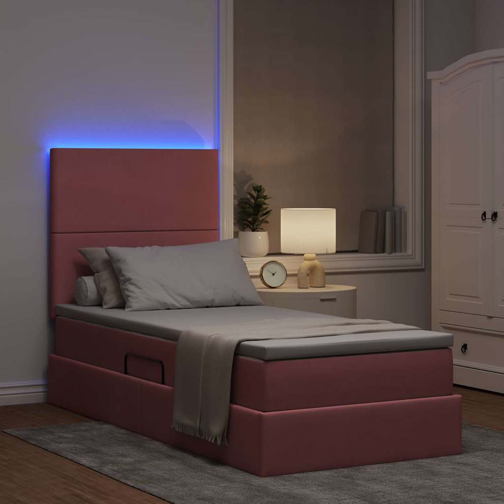 LED krevet za pohranu s madracem Ružičasta 90 x 200 cm Baršun