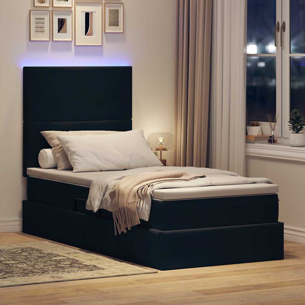 LED krevet za pohranu s madracem Crna 100 x 200 cm Baršun