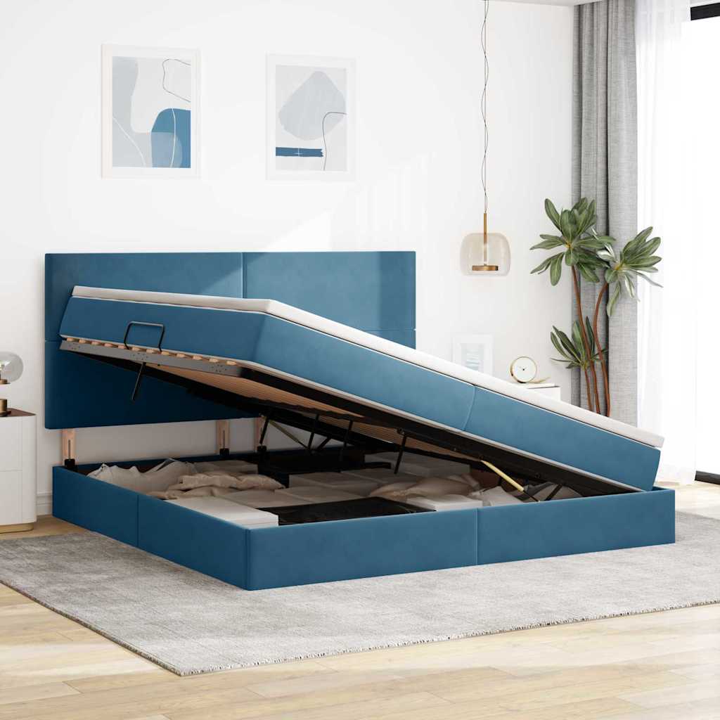 LED krevet za pohranu s madracem Tamno plava 200 x 200 cm