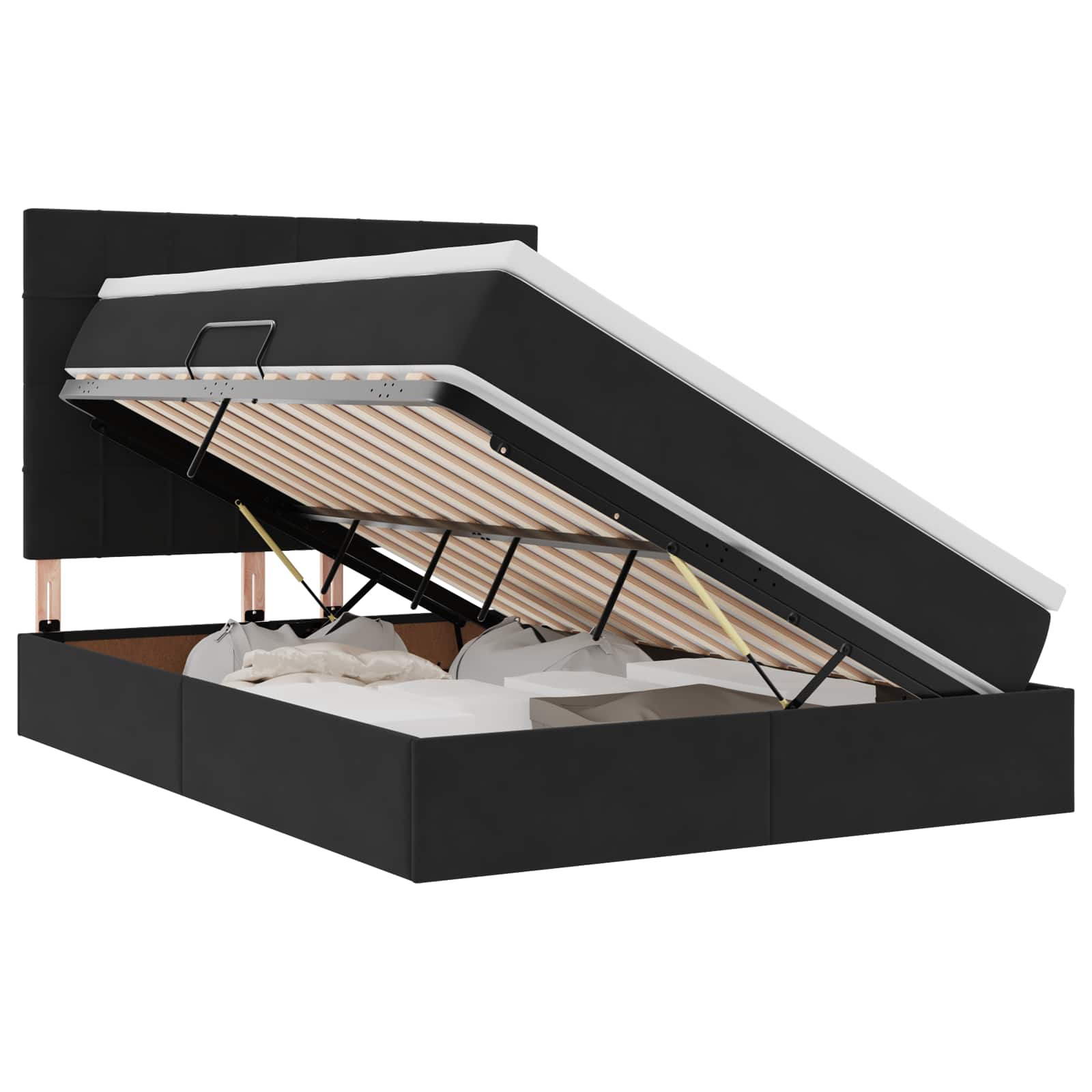 LED krevet za pohranu s madracem Crna 140 x 190 cm Baršun