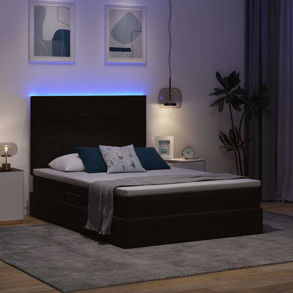 LED krevet za pohranu s madracem Crna 140 x 200 cm Baršun