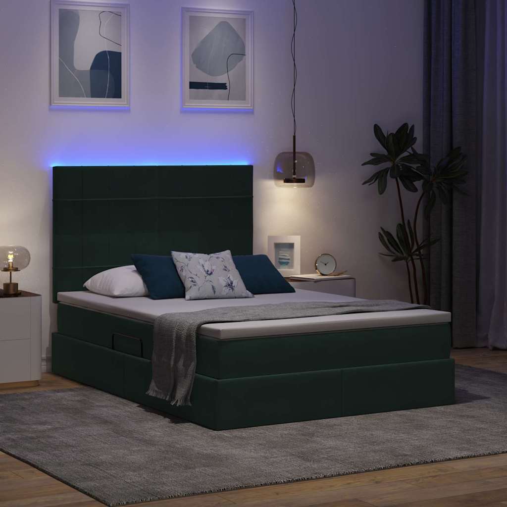 LED krevet za pohranu s madracem Tamnozelena 140 x 200 cm