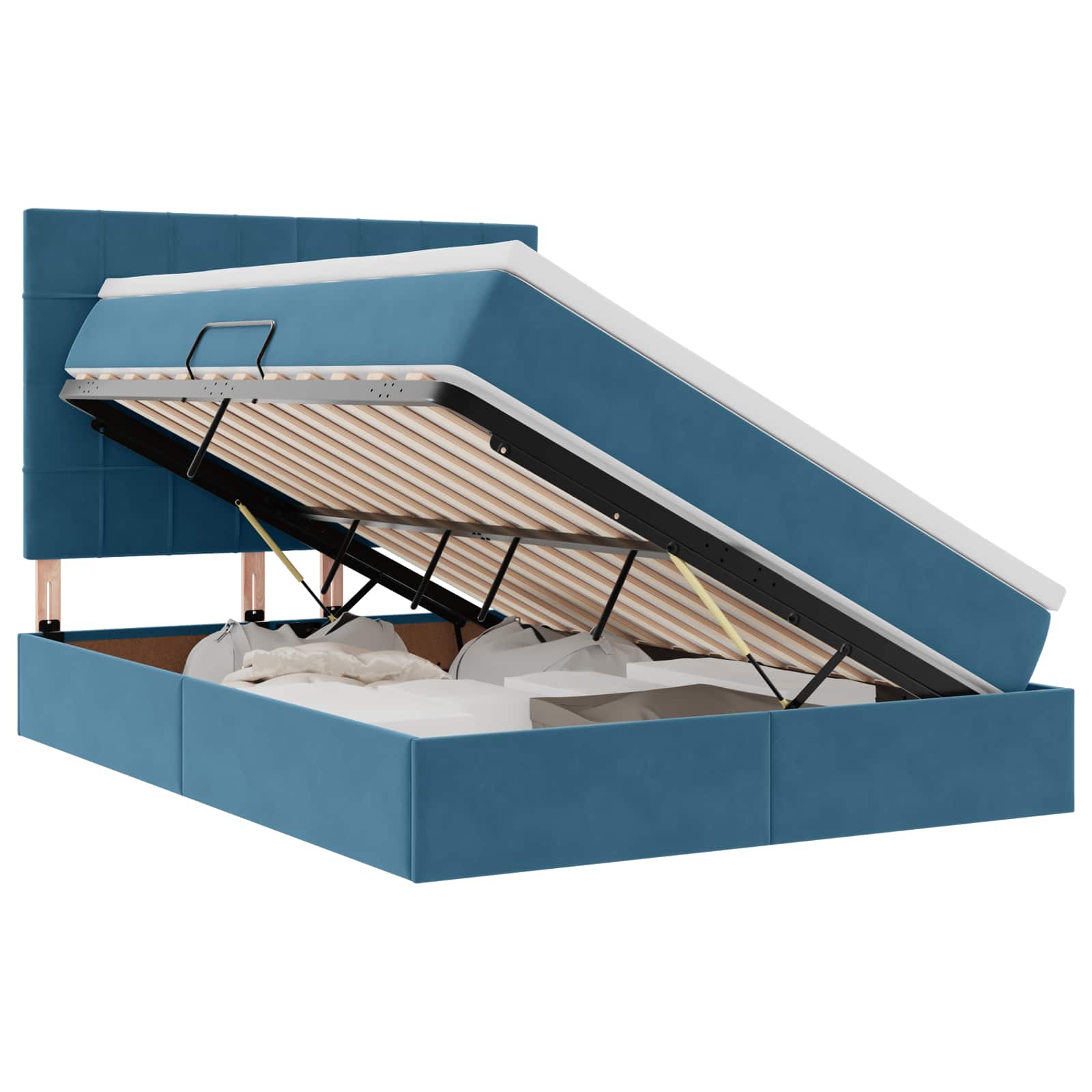 LED krevet za pohranu s madracem Tamno plava 140 x 200 cm