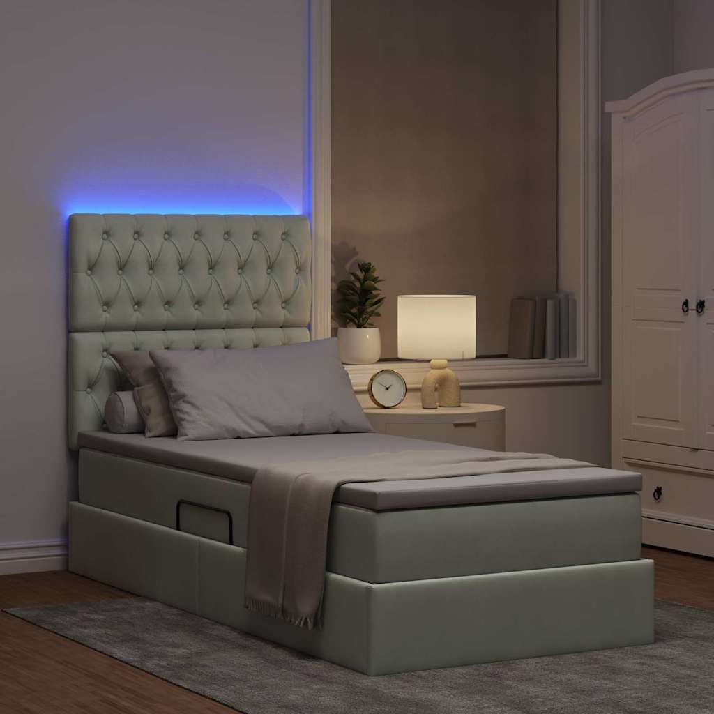 LED krevet za pohranu s madracem Svjetlosiva 90 x 190 cm Baršun