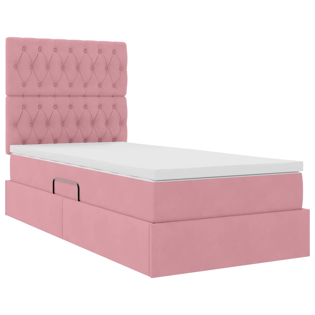 LED krevet za pohranu s madracem Ružičasta 90 x 190 cm Baršun