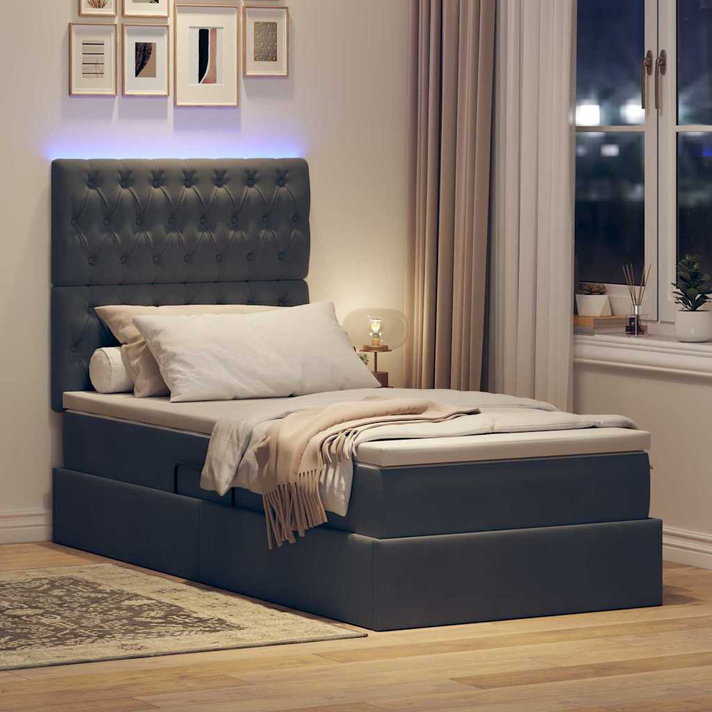 LED krevet za pohranu s madracem Tamnosiva 90 x 200 cm Baršun