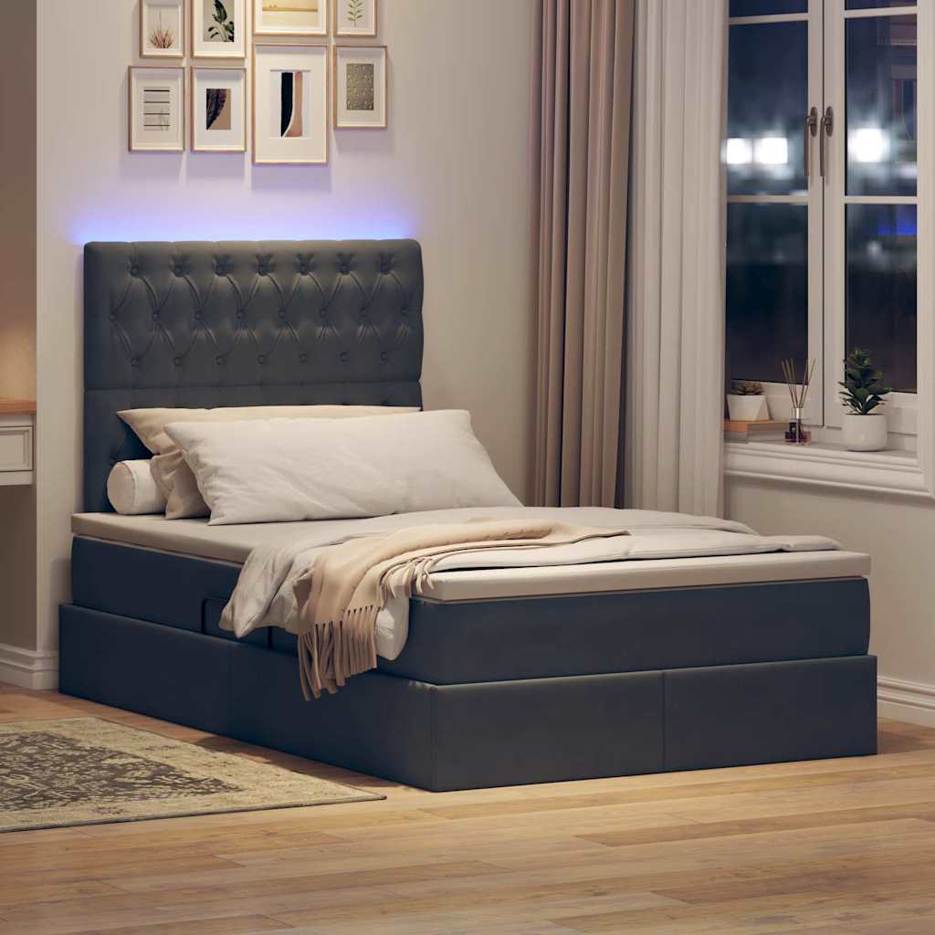 LED krevet za pohranu s madracem Tamnosiva 120 x 190 cm Baršun