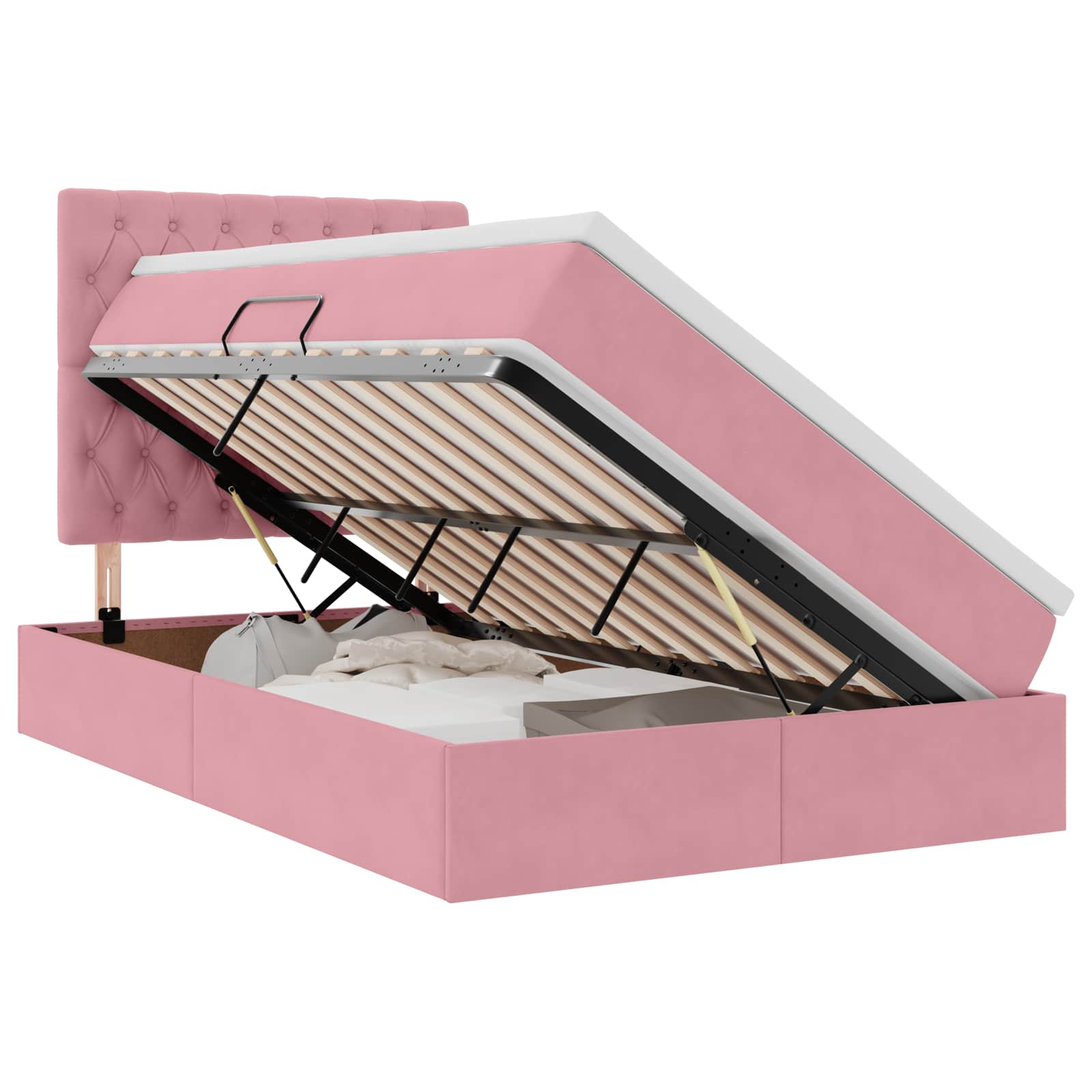 LED krevet za pohranu s madracem Ružičasta 120 x 200 cm Baršun