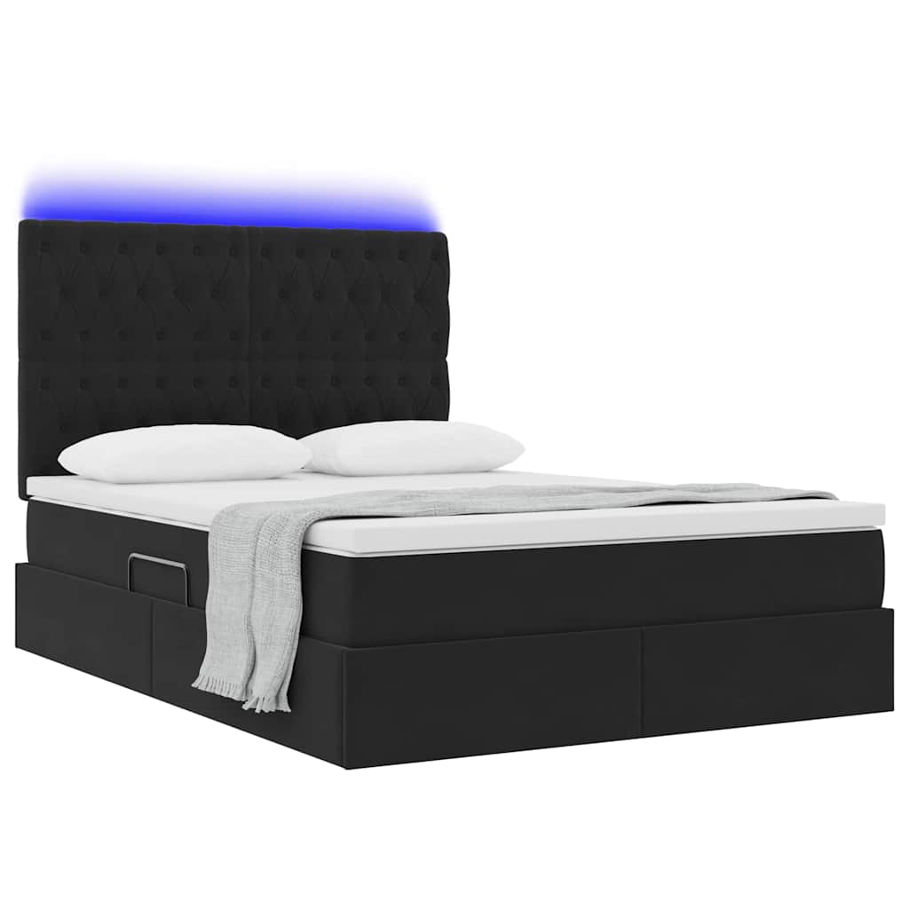 LED krevet za pohranu s madracem Crna 140 x 190 cm Baršun