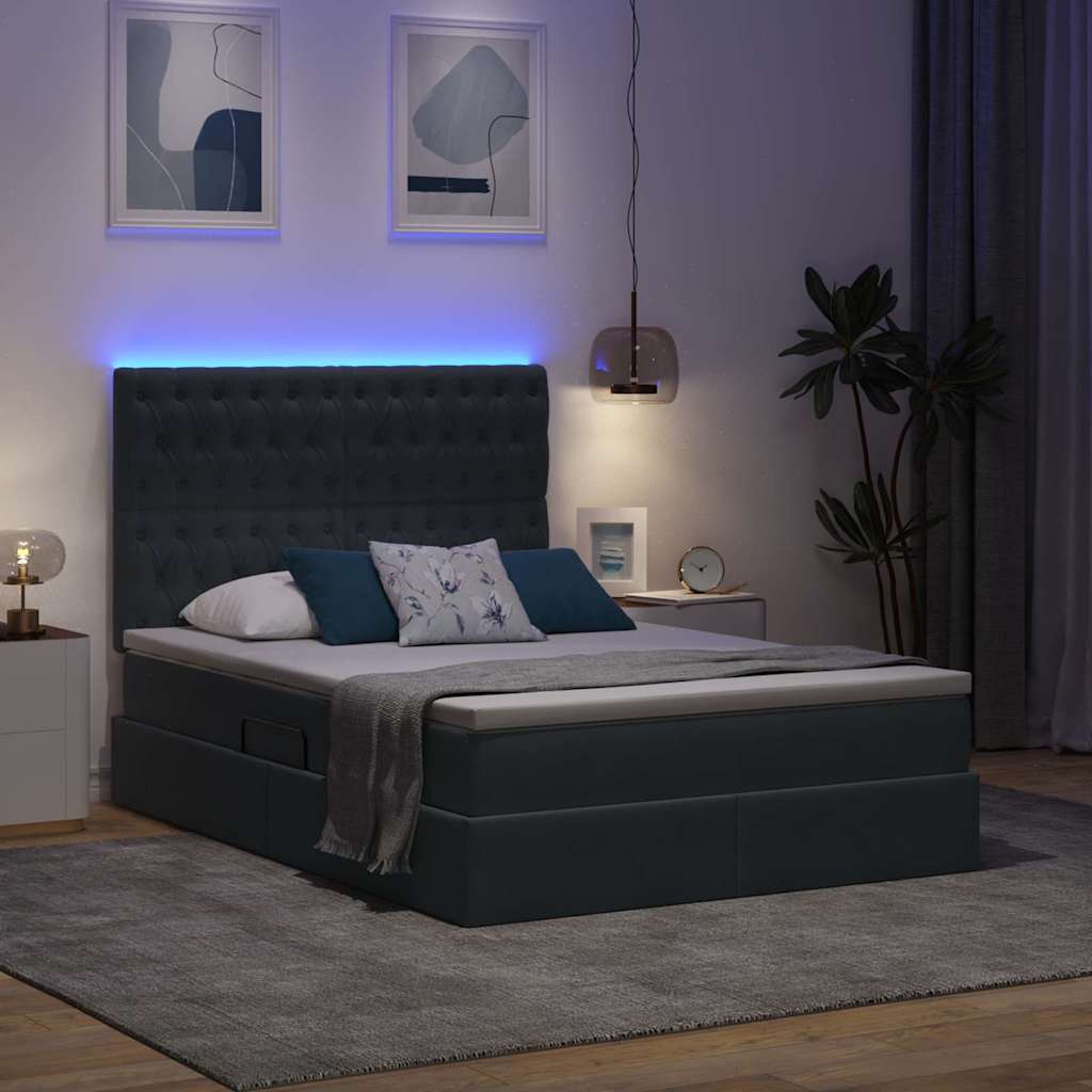 LED krevet za pohranu s madracem Tamnosiva 140 x 200 cm Baršun
