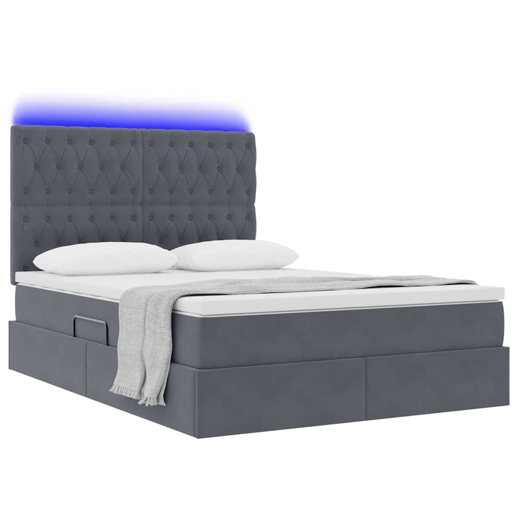 LED krevet za pohranu s madracem Tamnosiva 140 x 200 cm Baršun