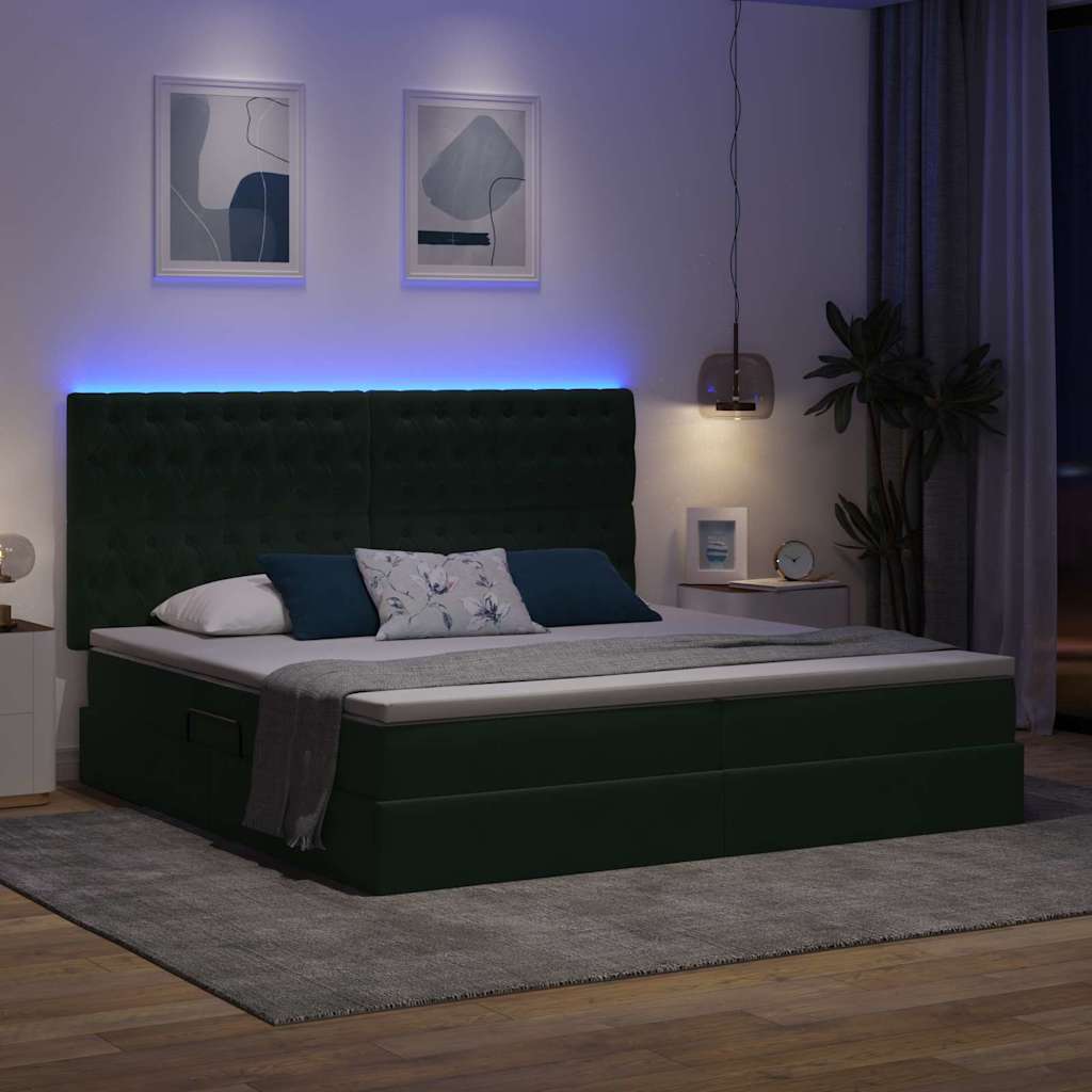 LED krevet za pohranu s madracem Tamnozelena 200 x 200 cm