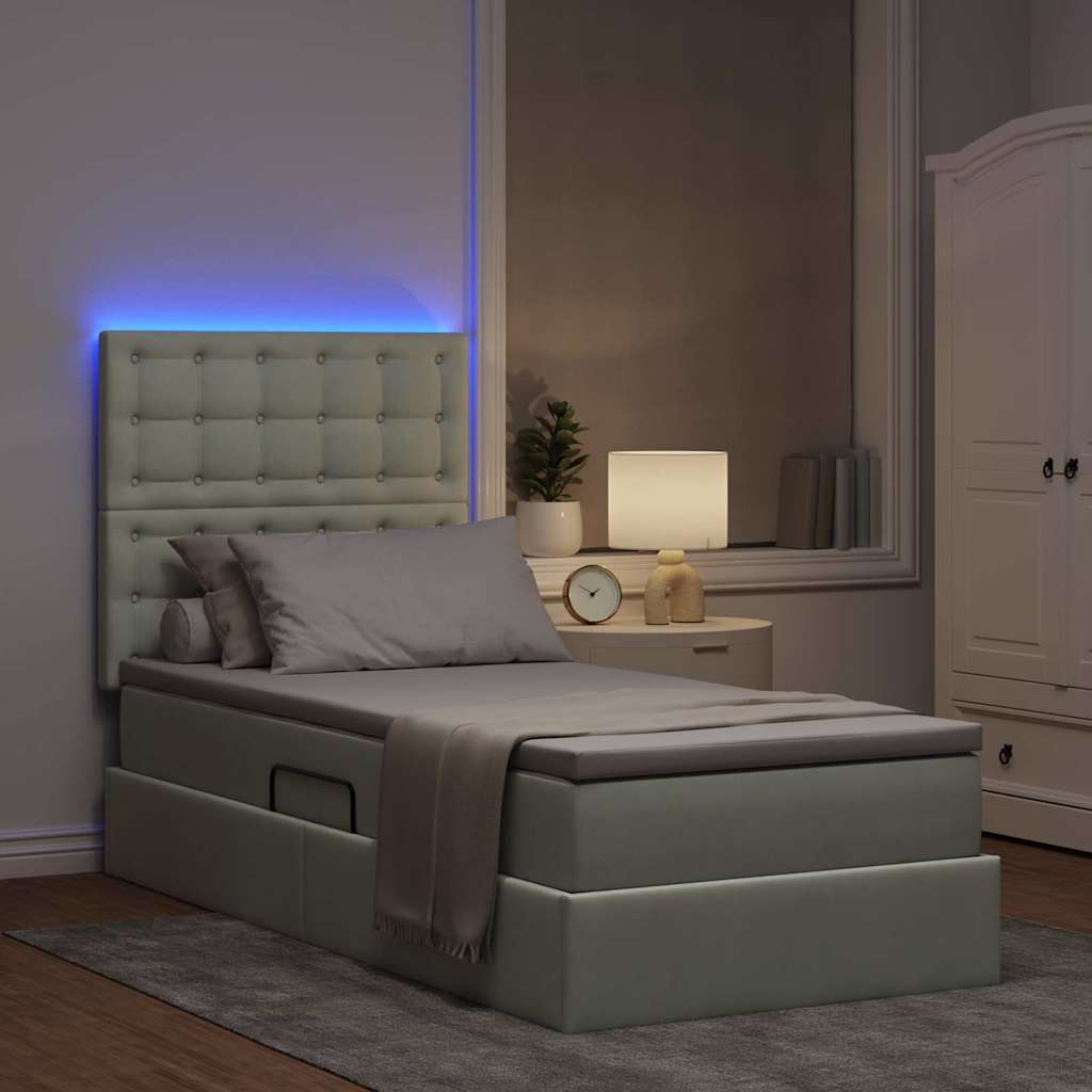 LED krevet za pohranu s madracem Svjetlosiva 90 x 190 cm Baršun