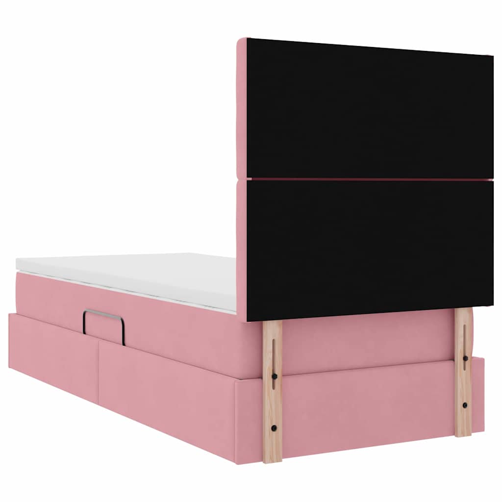 LED krevet za pohranu s madracem Ružičasta 90 x 190 cm Baršun