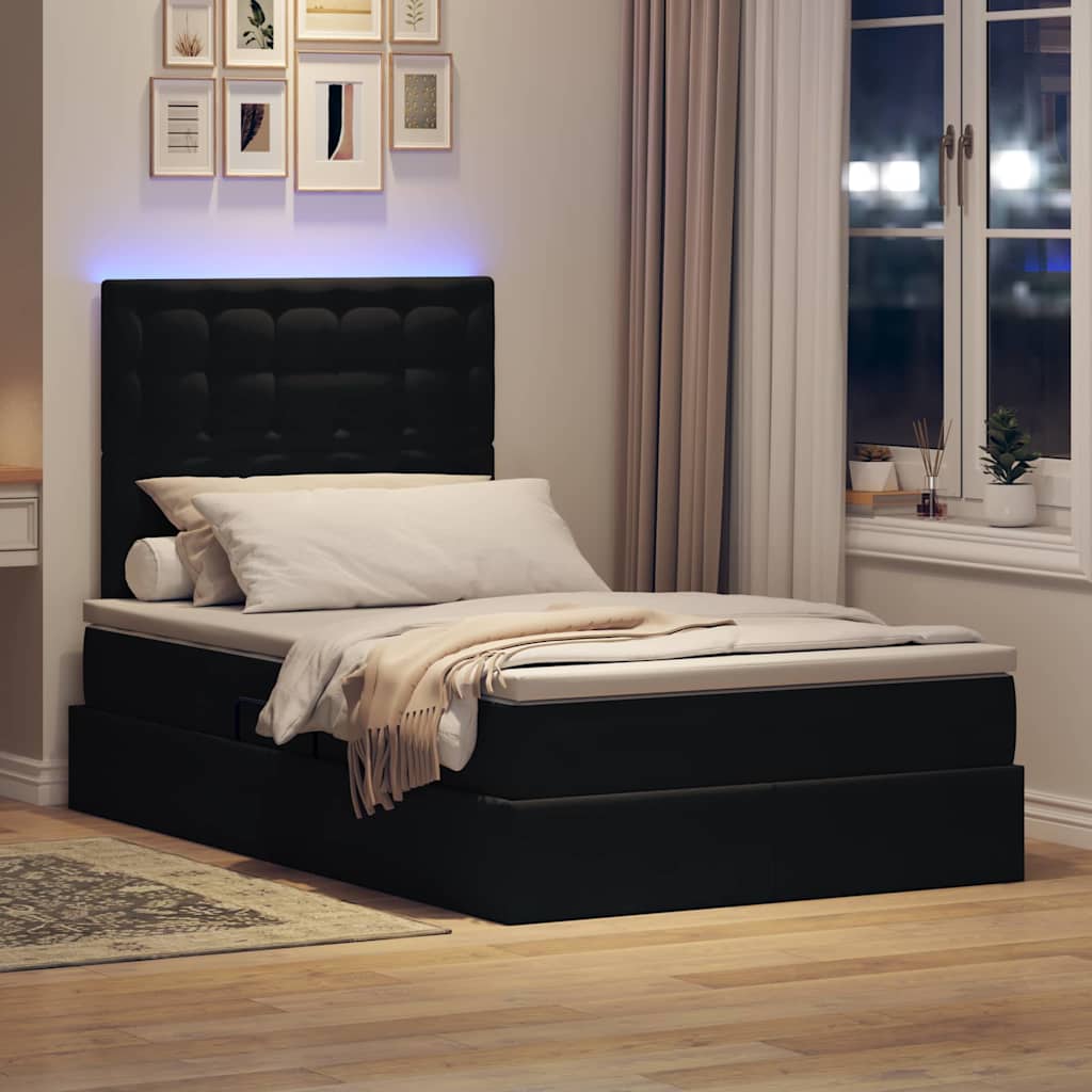 LED krevet za pohranu s madracem Crna 120 x 200 cm Baršun
