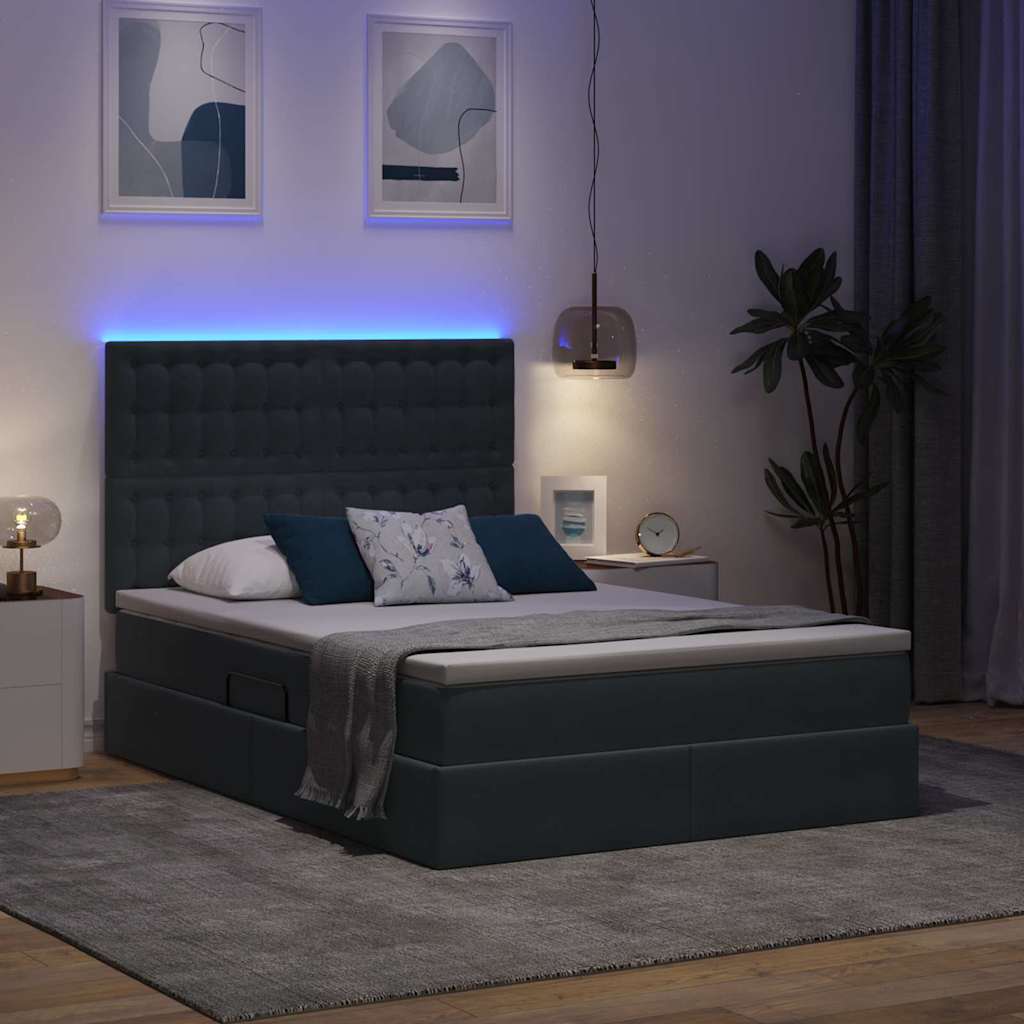 LED krevet za pohranu s madracem Tamnosiva 140 x 200 cm Baršun