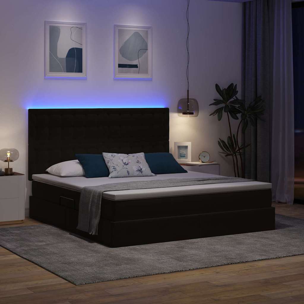 LED krevet za pohranu s madracem Crna 180 x 200 cm Baršun