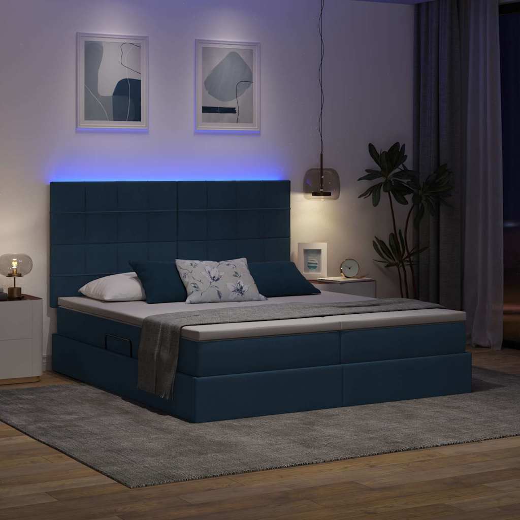 LED krevet za pohranu s madracem Plava 180 x 200 cm Tkanina