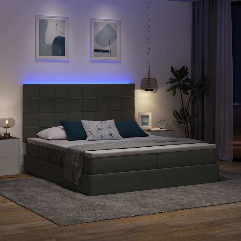 LED krevet za pohranu s madracem Tamnosiva 200 x 200 cm Tkanina