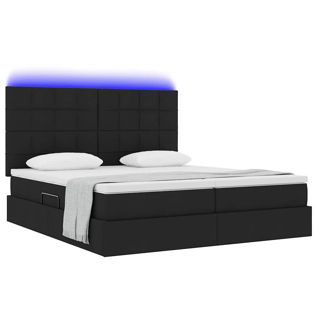 LED krevet za pohranu s madracem Crna 200 x 200 cm Tkanina