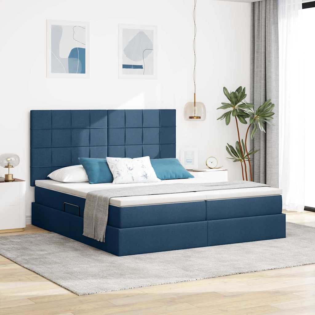 LED krevet za pohranu s madracem Plava 200 x 200 cm Tkanina