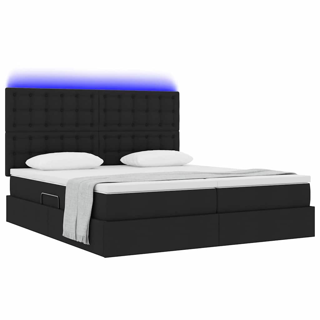 LED krevet za pohranu s madracem Crna 180 x 200 cm Tkanina