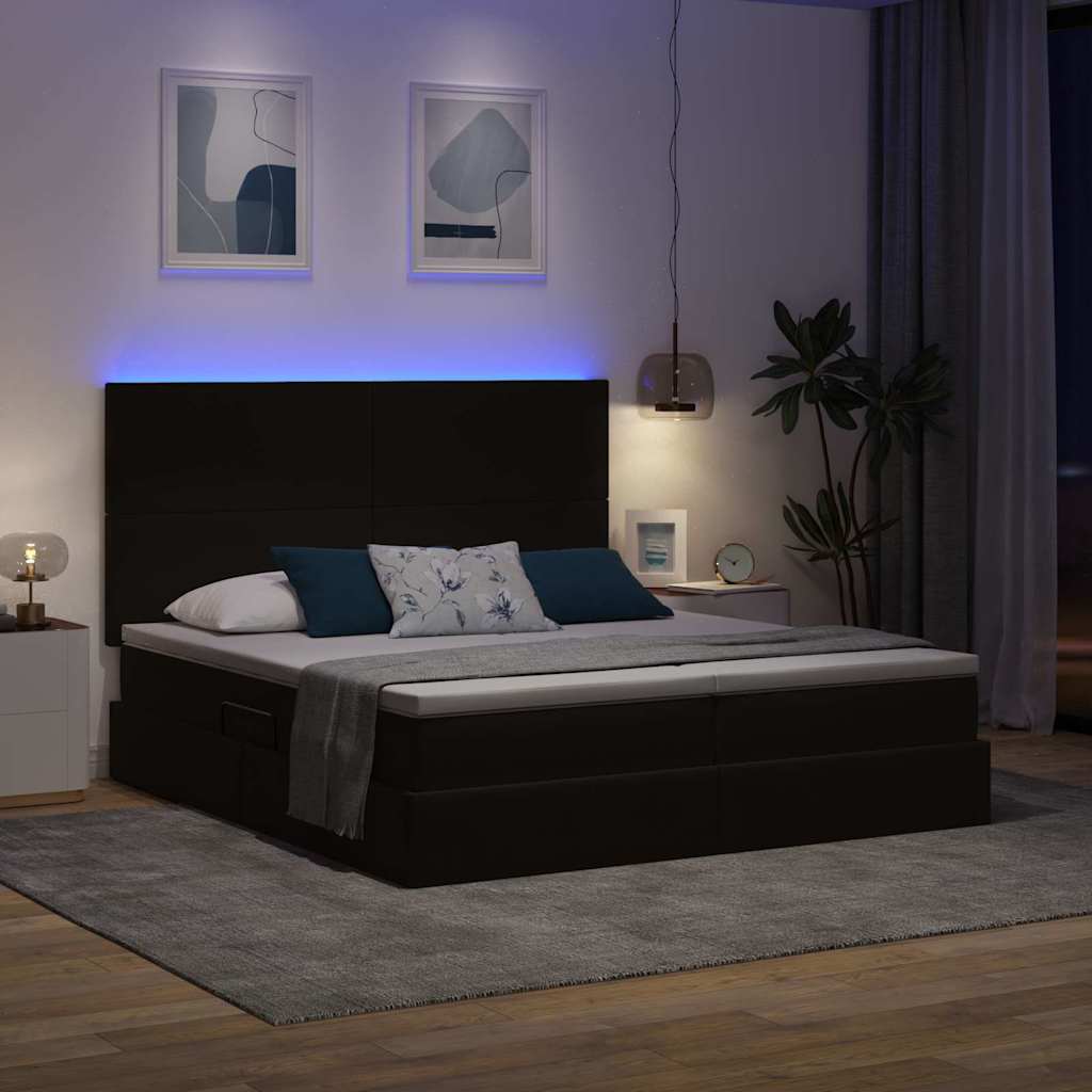 LED krevet za pohranu s madracem Crna 180 x 200 cm Baršun