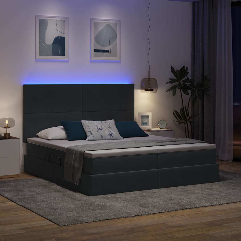 LED krevet za pohranu s madracem Tamnosiva 200 x 200 cm Baršun
