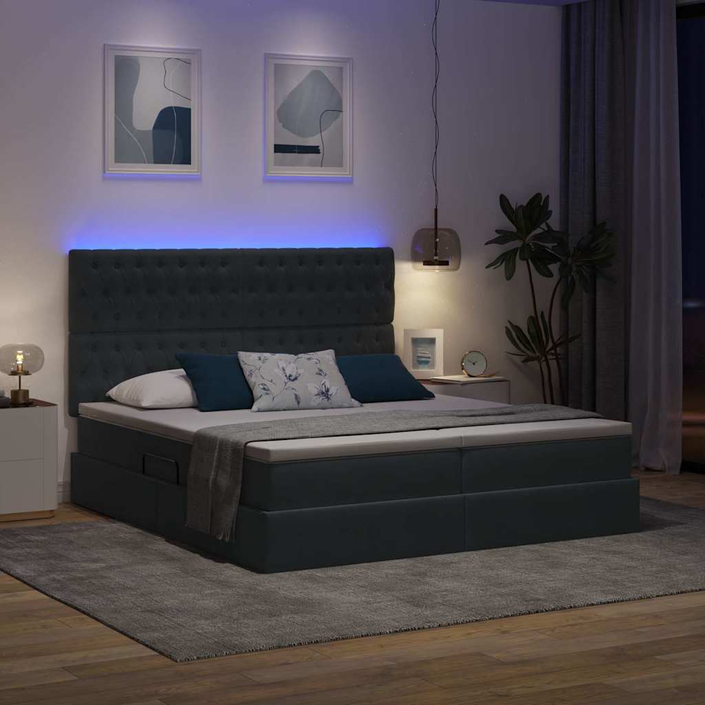 LED krevet za pohranu s madracem Tamnosiva 200 x 200 cm Baršun