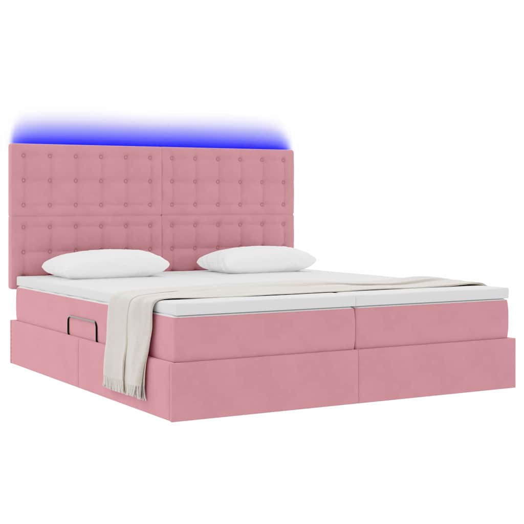 LED krevet za pohranu s madracem Ružičasta 180 x 200 cm Baršun