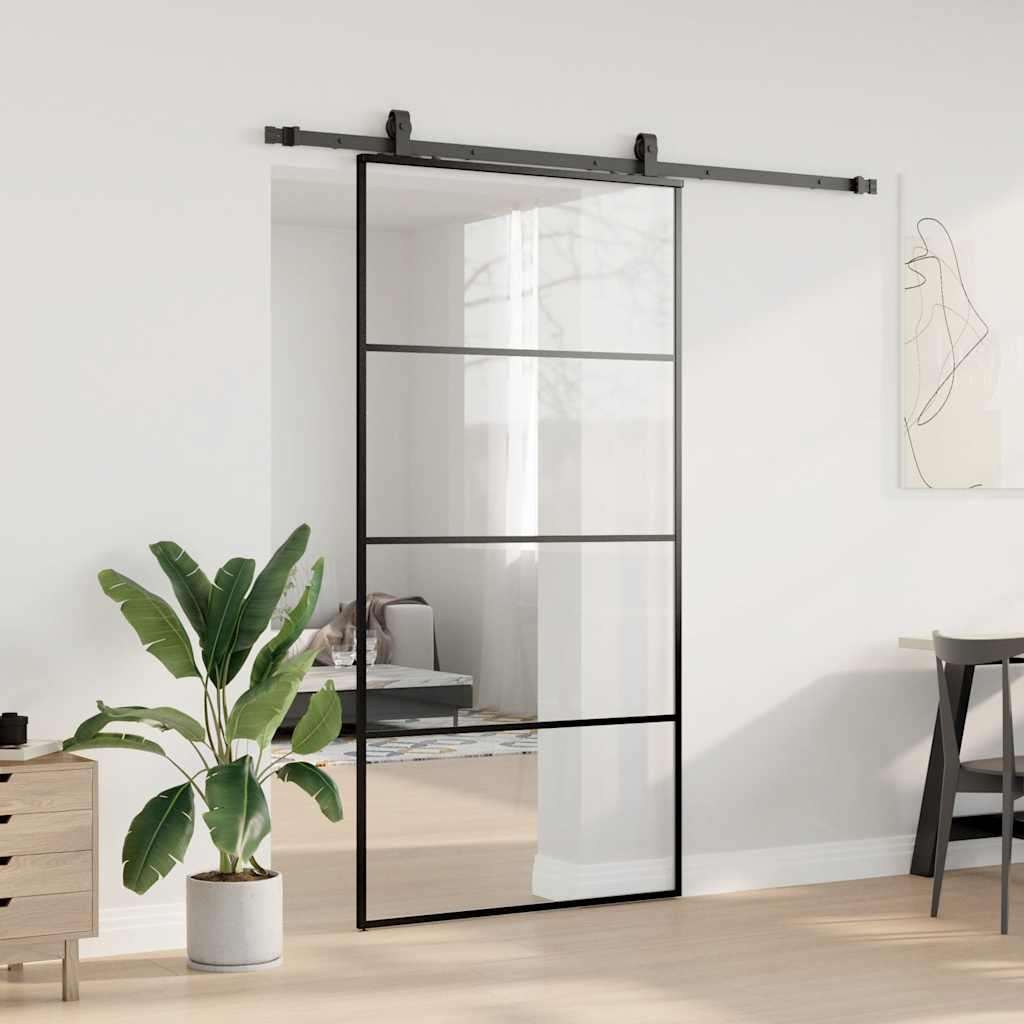 Klizna vrata s okovima crna 102,5x205 cm ESG staklo