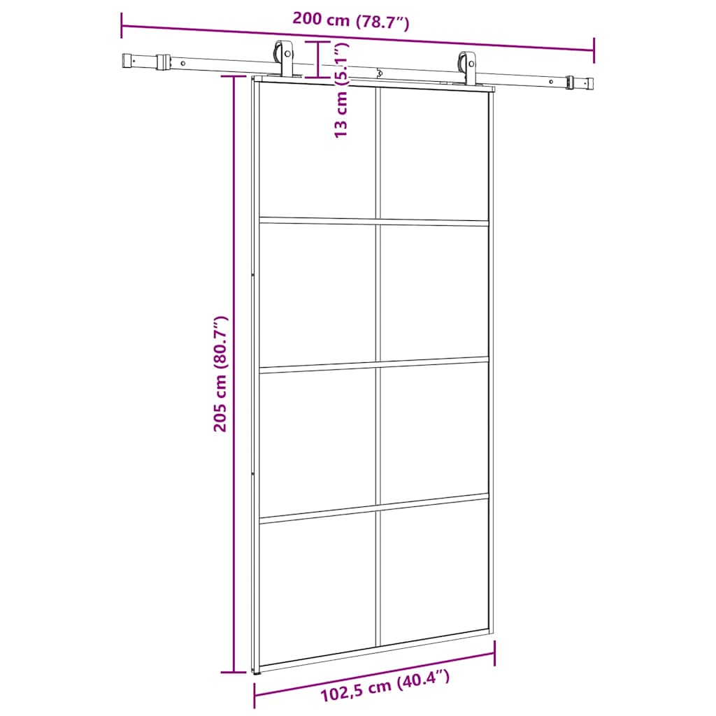 Klizna vrata s okovima crna 102,5x205 cm ESG staklo