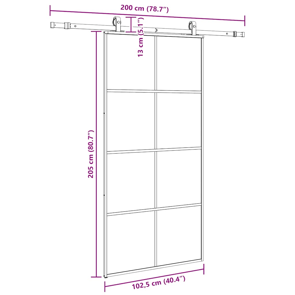 Klizna vrata s okovima crna 102,5x205 cm ESG staklo