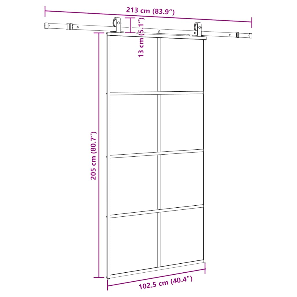 Klizna vrata s okovima crna 102,5x205 cm ESG staklo