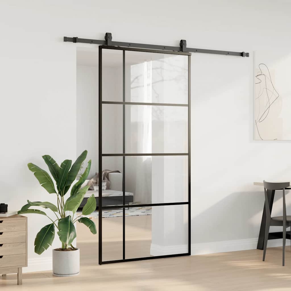 Klizna vrata s okovima crna 102,5x205 cm ESG staklo