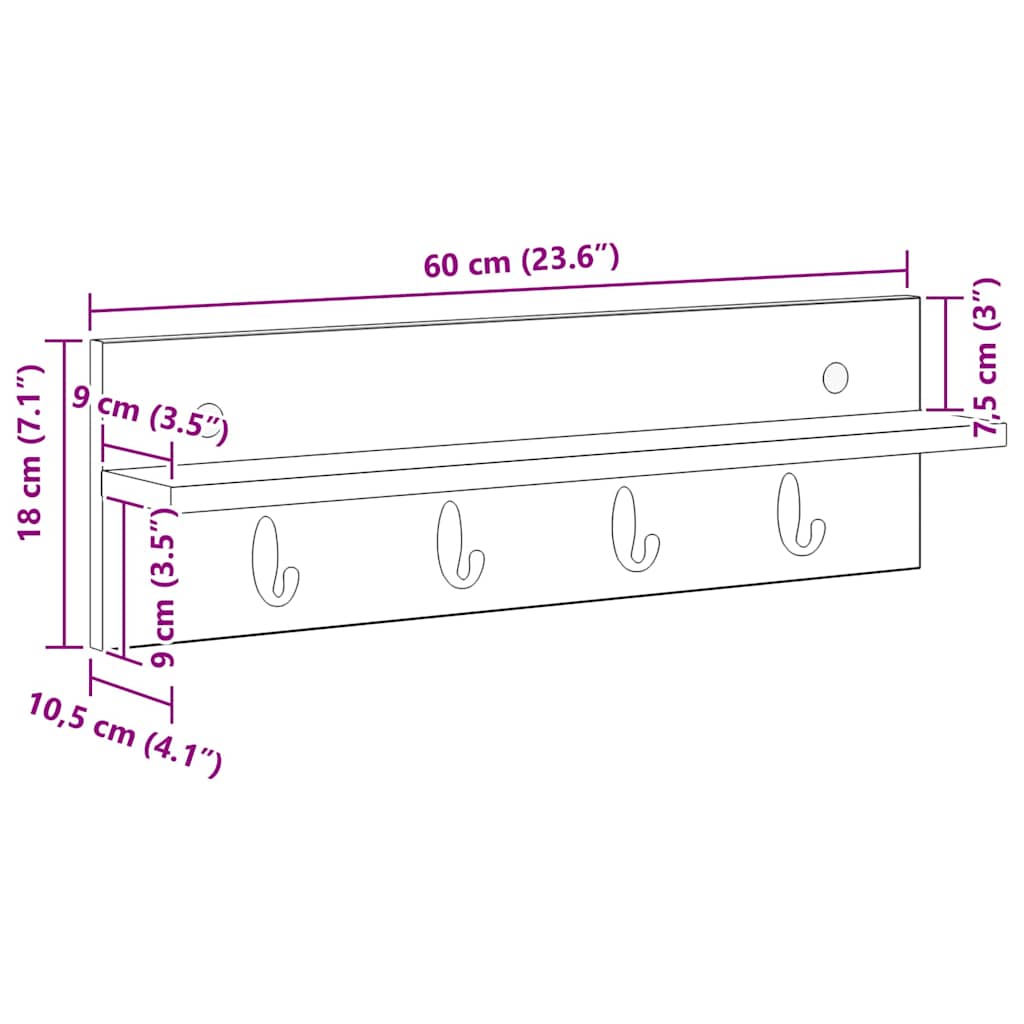 Vješalica za kapute na zidu Zidne Crni hrast 60 x 10,5 x 18 cm