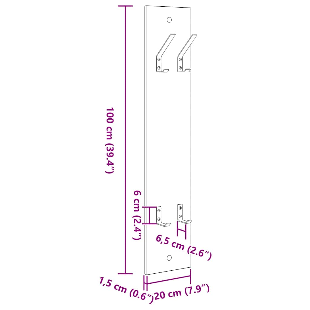 Vješalica za kapute na zidu Zidne Crni hrast 20 x 1,5 x 100 cm