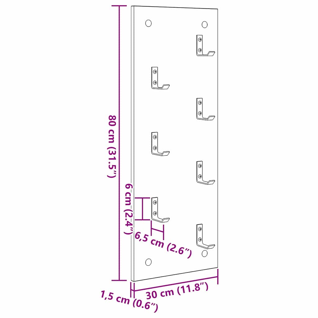 Vješalica za kapute na zidu Dimljeni hrast 30 x 1,5 x 80 cm