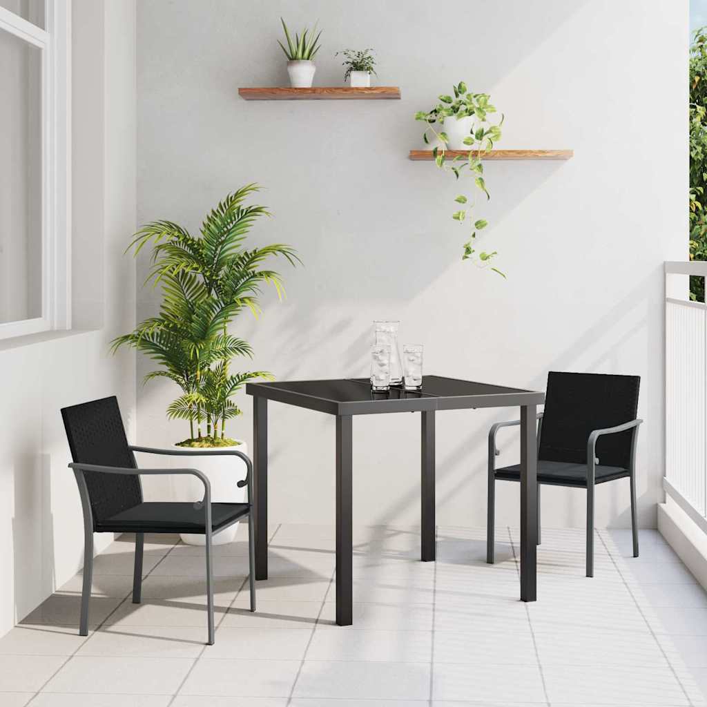 Vrtni set za objed 3 pcs Crna i Siva PE ratan