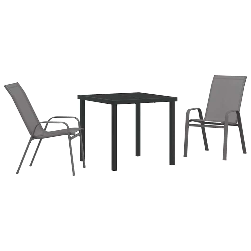 Vrtni set za objed 3 pcs Siva i crna Čelik s prahom