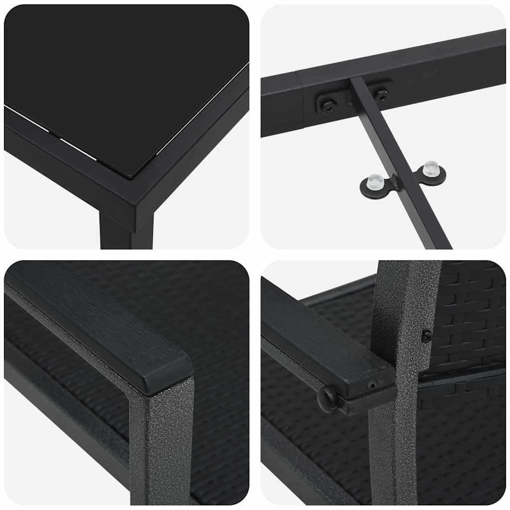 Vrtni set za objed 9 pcs Crna Čelik s prahom premazan