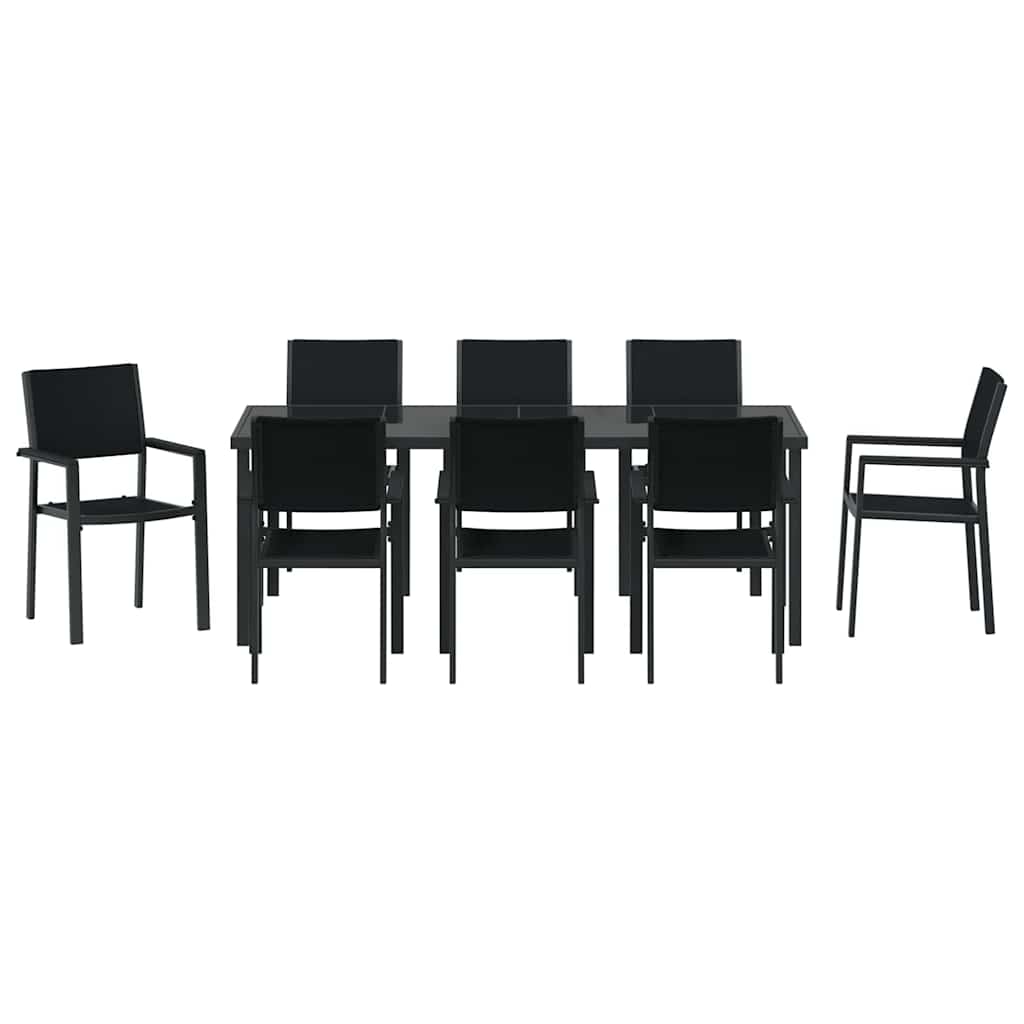 Vrtni set za objed 9 pcs Crna Čelik s prahom premazan