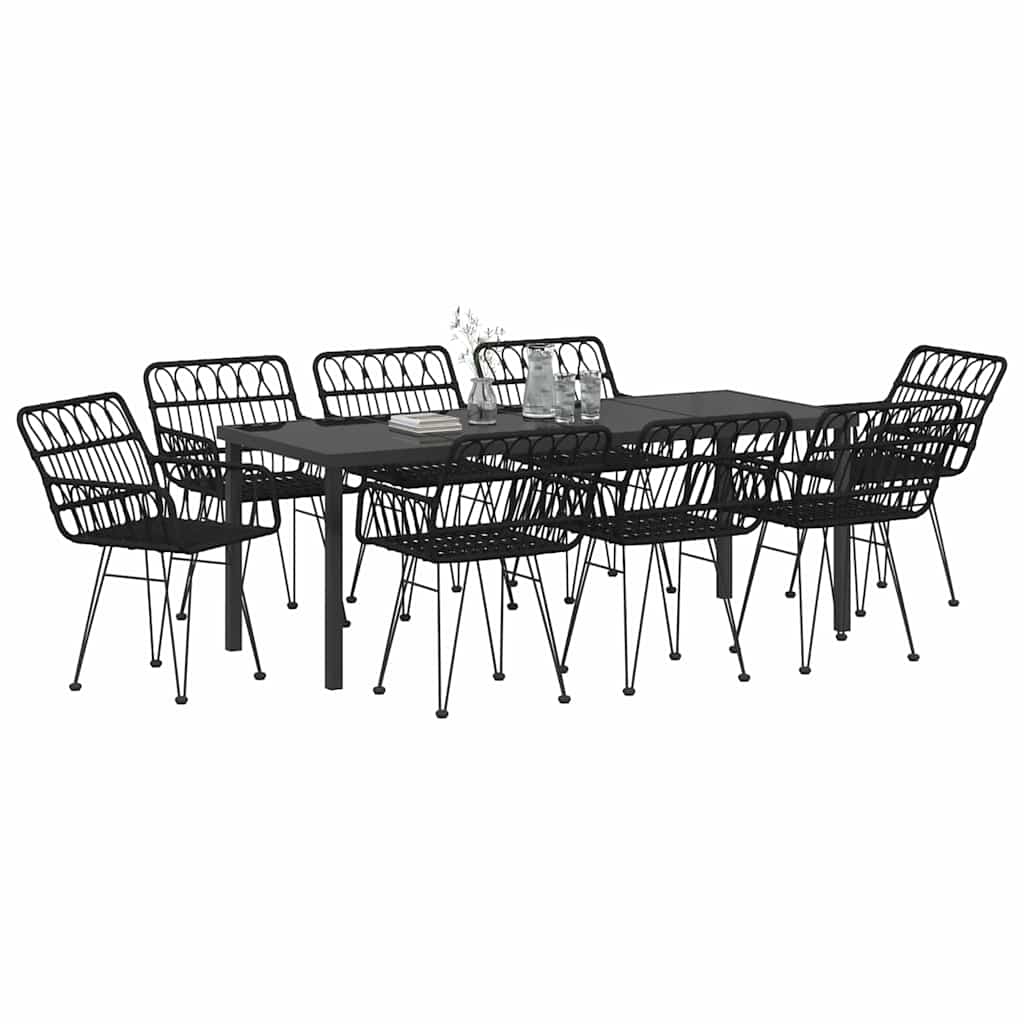 Vrtni set za objed 9 pcs Crna Čelik s prahom premazan
