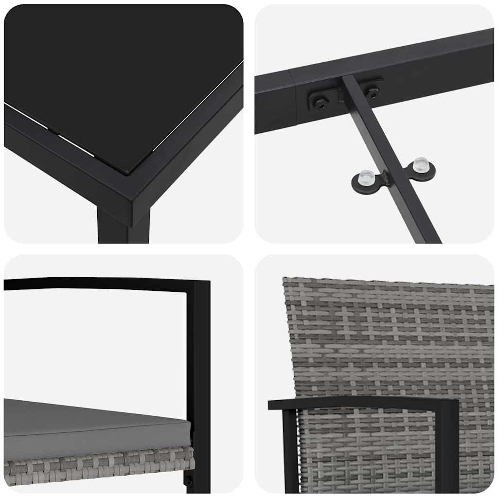Vrtni set za objed 9 pcs Siva Čelik s prahom premazan