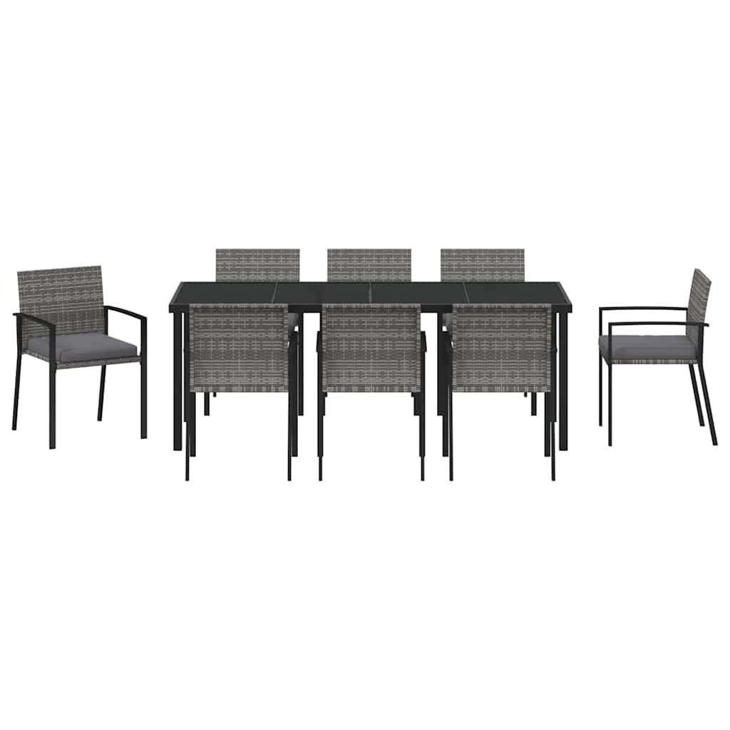 Vrtni set za objed 9 pcs Siva Čelik s prahom premazan