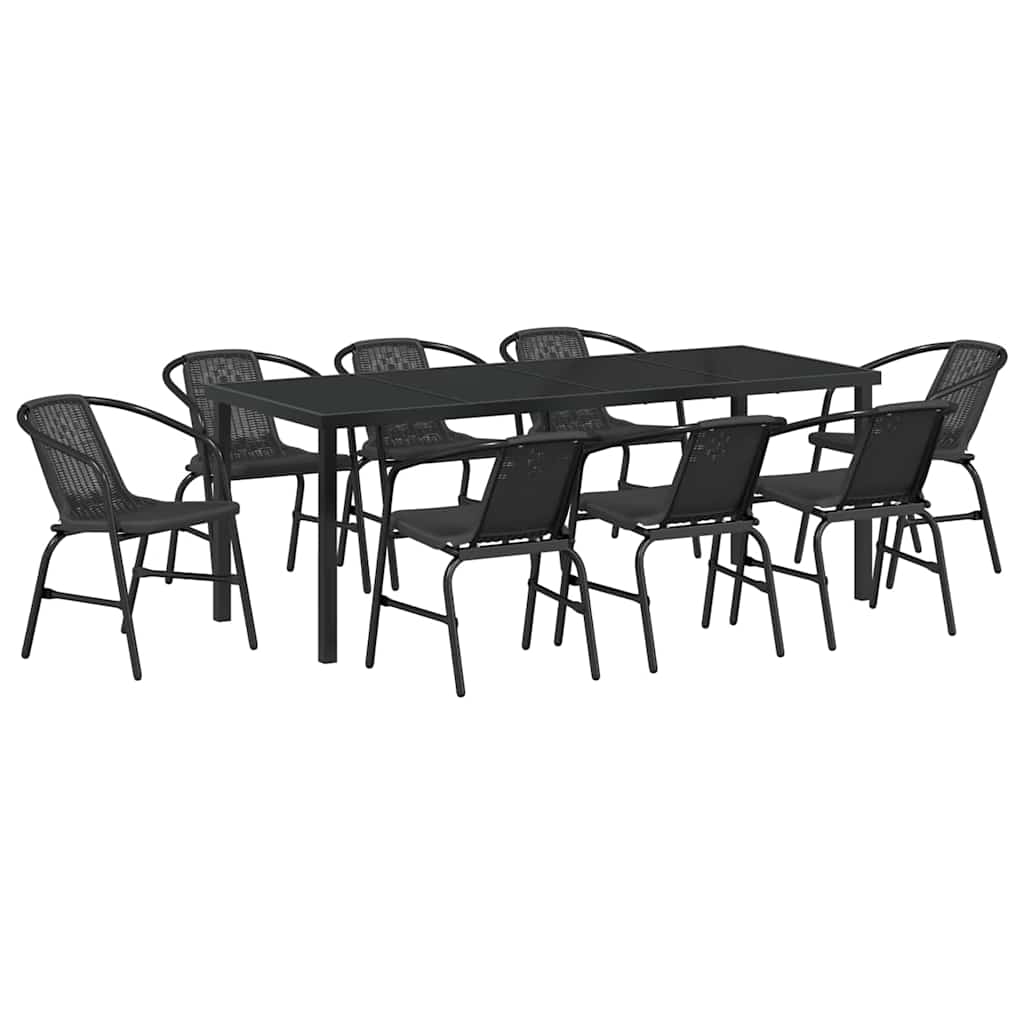 Vrtni set za objed 9 pcs Crna Čelik s prahom premazan